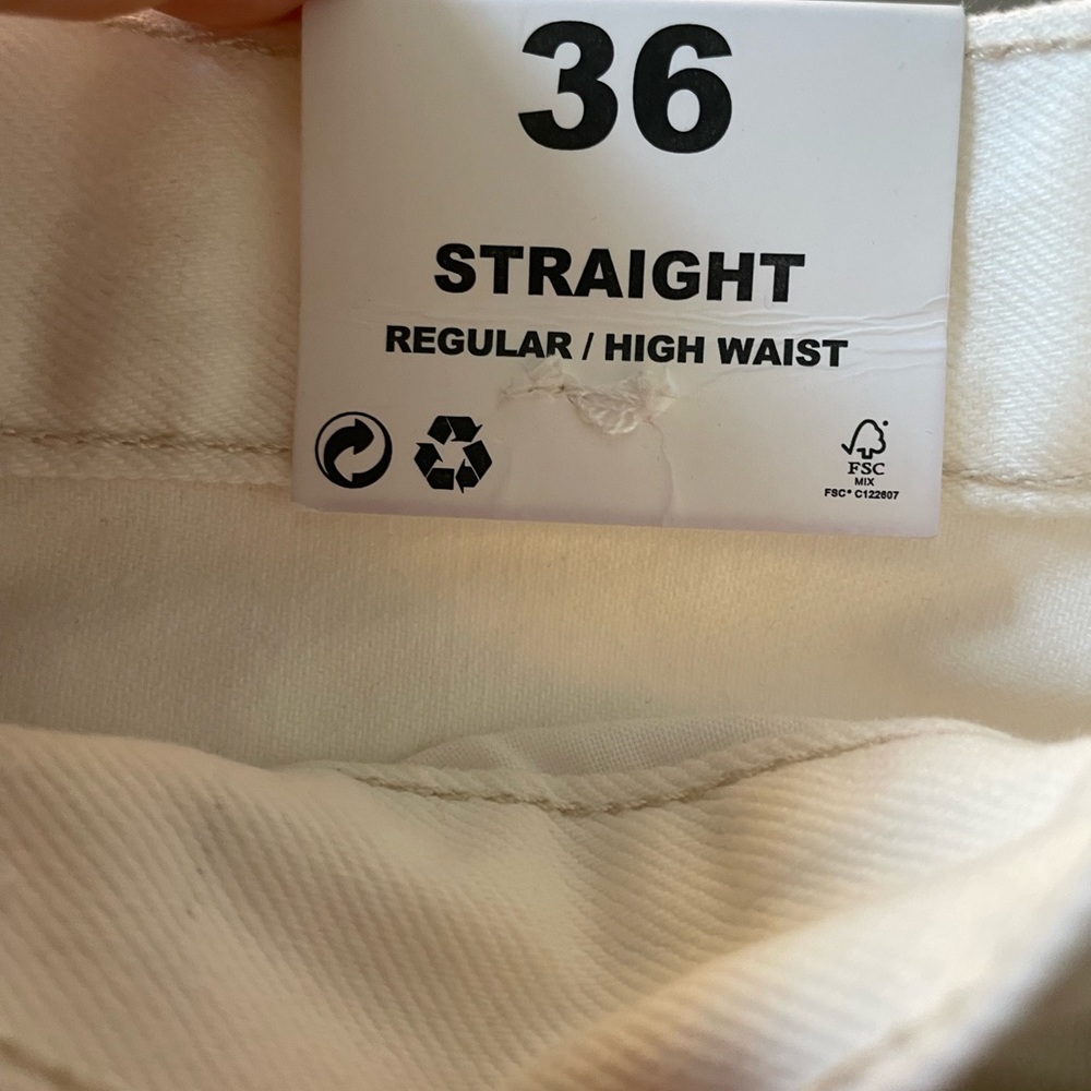 Mango Miranda Straight High Waist Ankle Slit Ivory Jeans